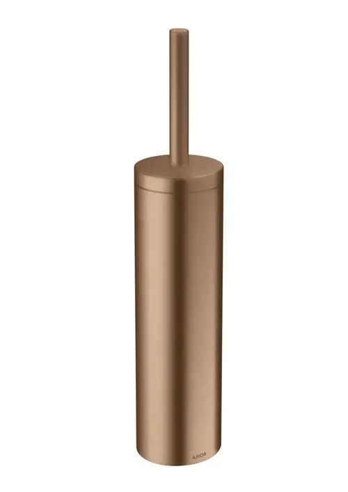 Runder Toilettenbürstenhalter in gebürstetem Rotgold, montierbar an der Wand. Marke AXOR, schlichtes Design ohne sichtbare Borsten oder andere Details.